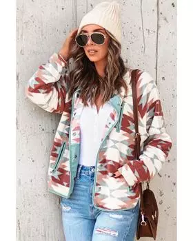 Azura Exchange Флисовая куртка в стиле вестерн-ацтек с карманами на молнии с пуговицами L красный