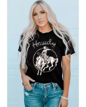 Azura Exchange Western Cowboy Graphic Print Crewneck T-Shirt S чёрный