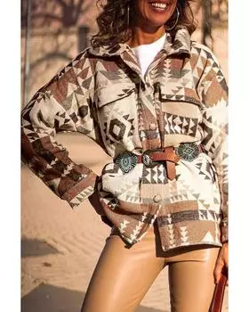 Azura Exchange Western-inspired Aztec Print Button-up Jacket XL коричневый