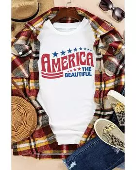Azura Exchange White AMERICA THE BEAUTIFUL Patriotic Graphic T Shirt XL белый