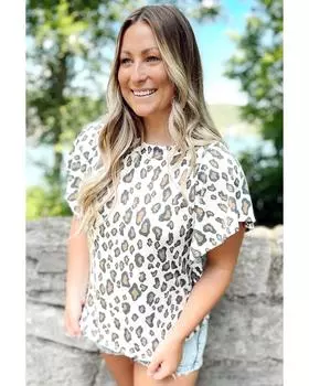 Azura Exchange Белый топ с леопардовым принтом и рукавами-бабочками L белый