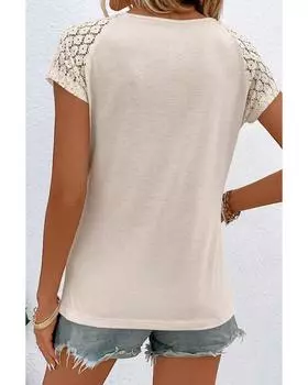 Azura Exchange White Contrast Lace Sleeve Keyhole Decor Top L белый