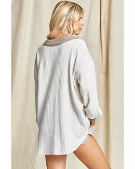 Azura Exchange White Contrast Trim Buttons Collared Neck Ribbed Knit Top M белый