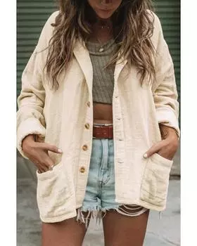 Azura Exchange White Crinkle Textured Lapel Collar Buttoned Shirt L белый