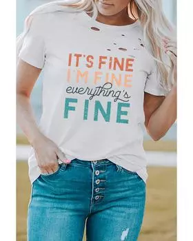Azura Exchange White Everything is Fine Graphic Distressed T-shirt M белый