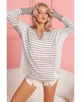 Azura Exchange White Leopard Striped Patch Thumbhole Sleeve Top S белый