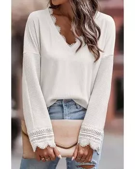 Azura Exchange Белый топ с V-образным вырезом и отделкой из ребристой ткани M белый