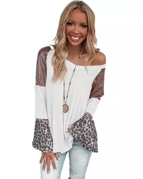 Azura Exchange Белая туника с V-образным вырезом и рукавами-колокольчиками, расшитая пайетками в стиле пэчворк M белый