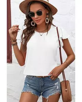 Azura Exchange White Solid Color Textured Pleated Flutter Sleeve Blouse L белый