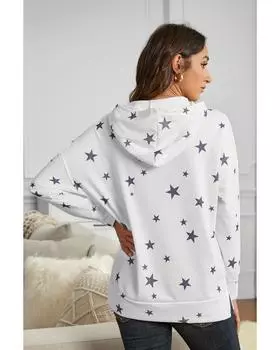 Azura Exchange White Star Print Hoodie with Side Slits XL белый