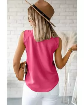 Azura Exchange White V Neck Knotted Shoulder Vest XL ярко-розовый