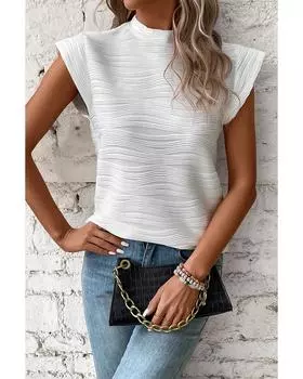 Azura Exchange Белый волнистый текстурированный топ с воротником-стойкой и рукавами-крылышками XL белый