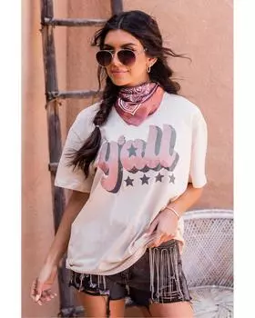 Azura Exchange White Yall Graphic Fashion Crew Neck T Shirt L белый