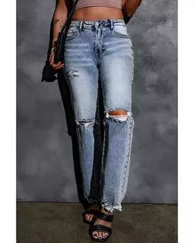 Azura Exchange Wide Leg High Waist Jeans with Ripped Details 16 US небесно-голубой