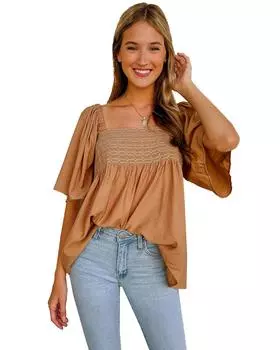 Azura Exchange Wide Sleeves Flowy Top L коричневый