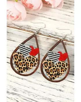 Azura Exchange Wooden Heart Shape Hollowed Valentines Day Earrings ONE SIZE леопардовый