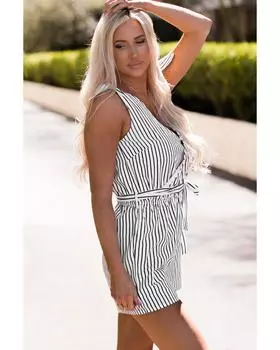 Azura Exchange Wrap Sleeveless Romper with Striped Print XL белый