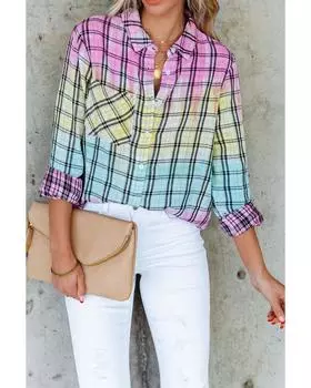 Azura Exchange Яркая клетчатая рубашка с принтом тай-дай на пуговицах M разноцветный