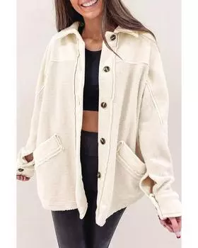 Azura Exchange Застегивающаяся на пуговицы блузка с карманом и необработанным краем S бежевый