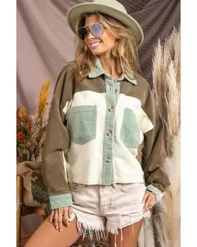 Azura Exchange Зеленая вельветовая куртка в стиле пэчворк с цветными блоками M зелёный