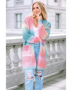 Azura Exchange Зеленый градиентный вязаный открытый кардиган с карманами S зелёный