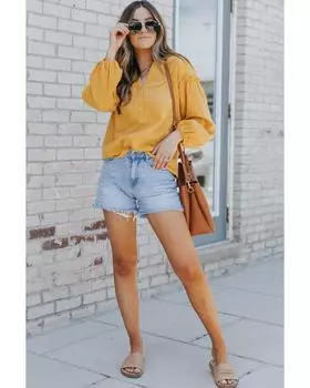 Azura Exchange Желтый повседневный топ с рукавами-фонариками и жатым узором XL жёлтый