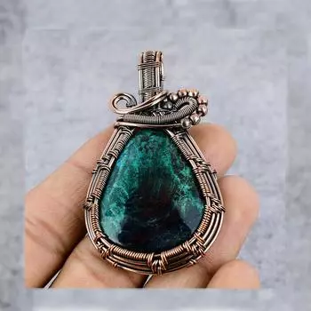 Азурит Gemstone Pure Copper Wire Wrap Ювелирная подвеска ручной работы 2.75 inches синий