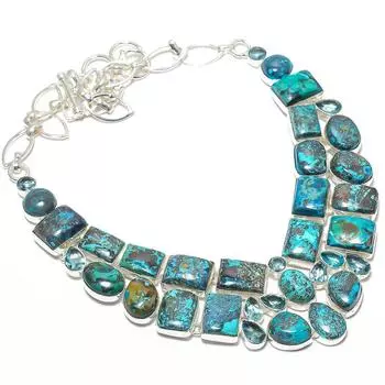 Азурит, голубой топаз драгоценный камень ручная работа 925 серебряное ювелирное ожерелье 18 JCN378-6