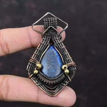 Азурит Малахит Кулон Медная проволока Кулон Ручной Работы Медь Дизайнерские Ювелирные Изделия Кулон Драгоценный Камень Проволочная Пленка Ювелирные Изделия Для Подарка