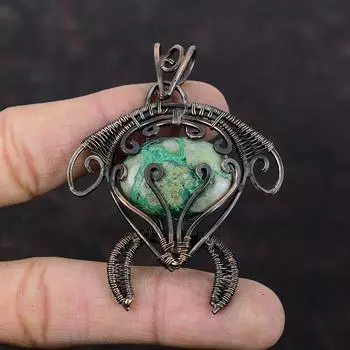Азурит Малахит Кулон Медная проволока Обернутая подвеска Подвеска из драгоценного камня Ручная работа Ювелирные изделия из проволочной обмотки Подвеска в виде черепахи Медные украшения для подарка