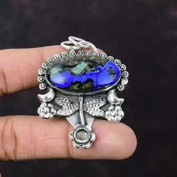 Азурит Малахит Подвеска Стерлингового Серебра 925 Подвеска Стрекоза Подвеска Серебряные Ювелирные Изделия Драгоценный Камень Подвеска Ручной Работы Подарок Для Него Изящные Ювелирные Изделия