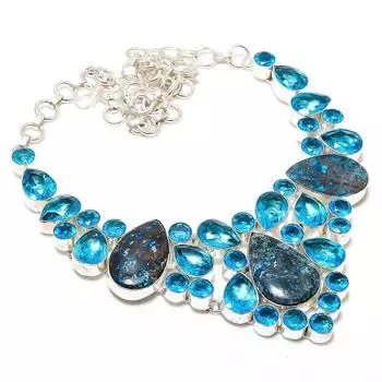 Азурит, голубой топаз драгоценный камень 925 стерлингового серебра ювелирное ожерелье 18 t8W89 синий