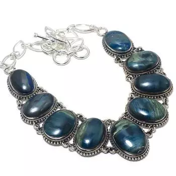 Ожерелье из серебра 925 пробы с драгоценным камнем азурит, 18 дюймов JCN484-350