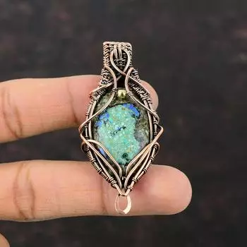 Azurite Malachite Pendant Copper Wire Wrapped Gemstone Pendant Copper Wire Jewelry Handmade Pendant Gift For Her Azurite Malachite Jewelry