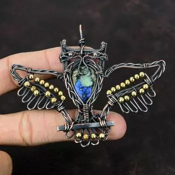 Azurite Malachite Pendant Copper Wire Wrapped Gemstone Jewelry Copper Pendant Handmade Jewelry Owl Pendant Wire Wrap Pendant Gift For Women