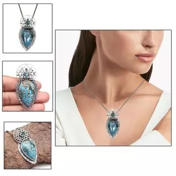 Азуритовое ожерелье Малахитовое серебро Подарочный кулон Драгоценные камни Ювелирные изделия