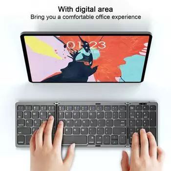 B089 Ударопрочная складная клавиатура с цифровой клавиатурой и перезаряжаемой клавиатурой для набора текста серый