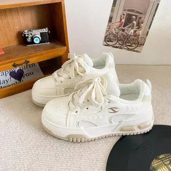 B1207 latex insole/thick baseplate shoes women s 2024 new bread shoes mesh breathable summer explosion white shoes 35 бежевый