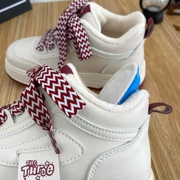 B1628 winter velvet high-top little white shoes women s shoes warm 2024 new versatile round head platform cotton shoes board shoes 35 бежевый