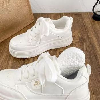 B1629 latex insole/2025 new spring leather surface white shoes women s shoes printed niche board shoes casual shoes 35 розовый