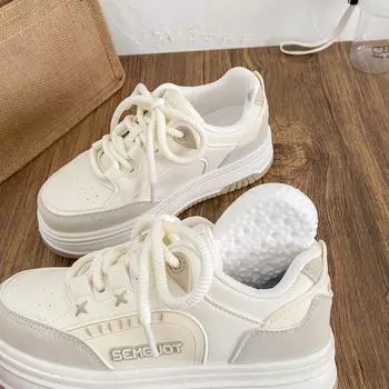 B1631 latex insole/thick baseplate shoes women s shoes casual 2025 spring new niche round head bread white shoes 35 розовый