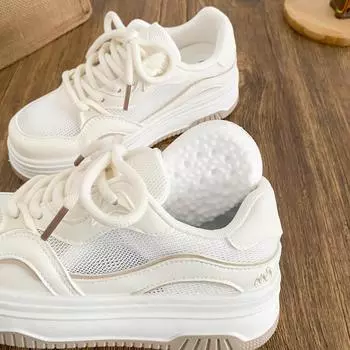 B1632 latex insole/mesh thick sole 2025 new summer breathable board shoes women s shoes little white shoes board shoes round head 35 розовый
