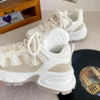 B1705 latex insole/platform sports shoes women s shoes breathable mesh niche 2024 new casual shoes little white shoes 35