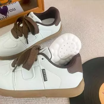 B1906 latex insole/mango head thick baseplate shoes women s shoes ugly and cute leather surface 2024 new autumn little white shoes 35 зелёный