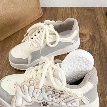 B2203 латексная стелька/буквенный дизайн платформы хлебные туфли женские туфли весна 2025 новые повседневные белые туфли 35