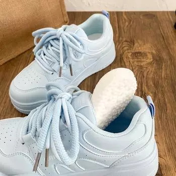 B2209 latex insole/thick-soled round head niche dopamine board shoes women s leisure 2025 spring new little white shoes 35 жёлтый