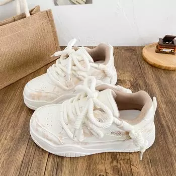 B2210 latex insole/platform niche board shoes women s shoes 2025 spring new round head white shoes bread shoes 35 розовый