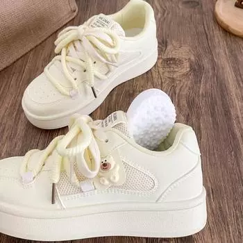 B2303 latex insole/thick sole niche breathable little white shoes women s shoes 2025 new round head spring board shoes casual 35 жёлтый