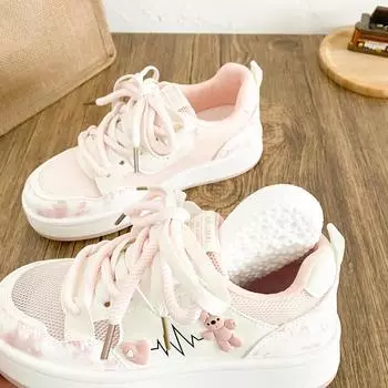 B2306 latex insole/thick baseplate shoes women s shoes summer breathable mesh 2025 new niche round head white shoes 35 жёлтый