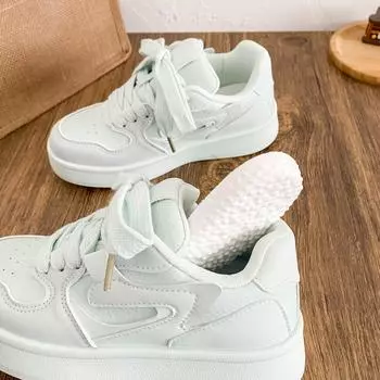 B2308 latex insole/dopamine board shoes women s 2025 new round head thick sole versatile white shoes lightweight explosion 35 жёлтый